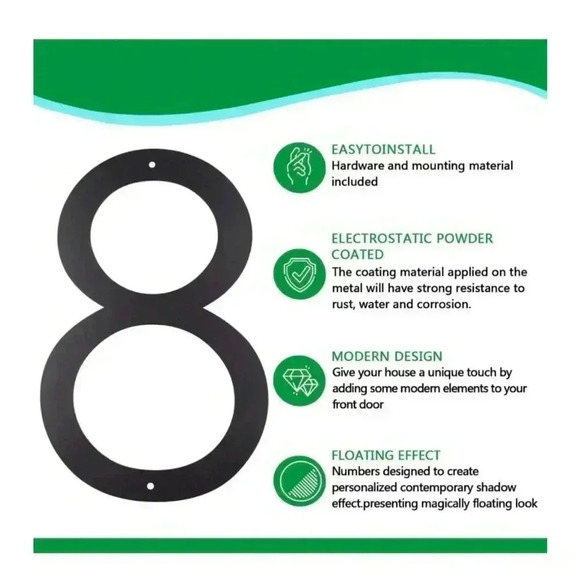 Black Metal House Number 8 is 10 inches tall - Picture 5 of 6